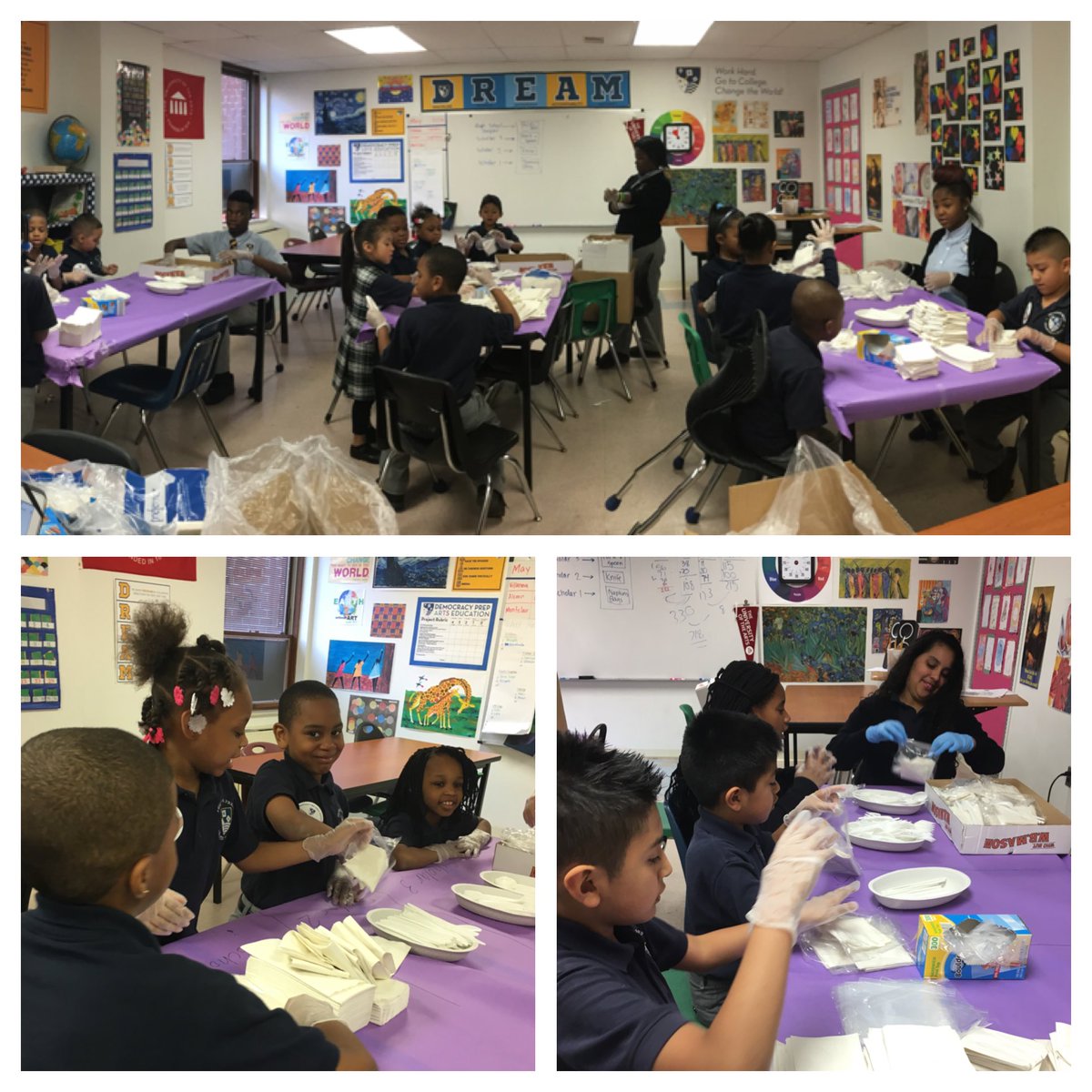 DPFreedomElem's tweet photo. Yesterday's Week of Service project! 1st grade made utensil packets for #CathedralKitchen #dppscivics @DemocracyPrep https://t.co/xhNkZjeqVb