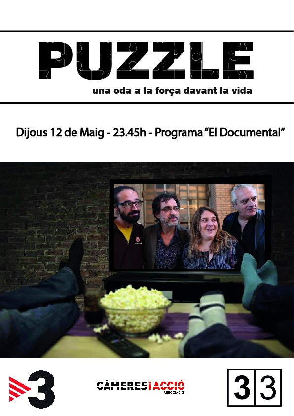 CameresiAccio's tweet photo. Dijous al @canal_33 podreu veure @Puzzle_doc .Documental participatiu realitzat x @CameresiAccio i @AmputatsStJordi https://t.co/IWTyyuTqYH