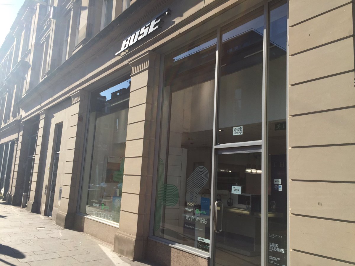 jamesmorrowhes's tweet photo. Our sister store @BoseShopGlasgow basking in the sun. Looking great inside too @BoseUK #BetterThroughResearch https://t.co/C5UNbBeUow