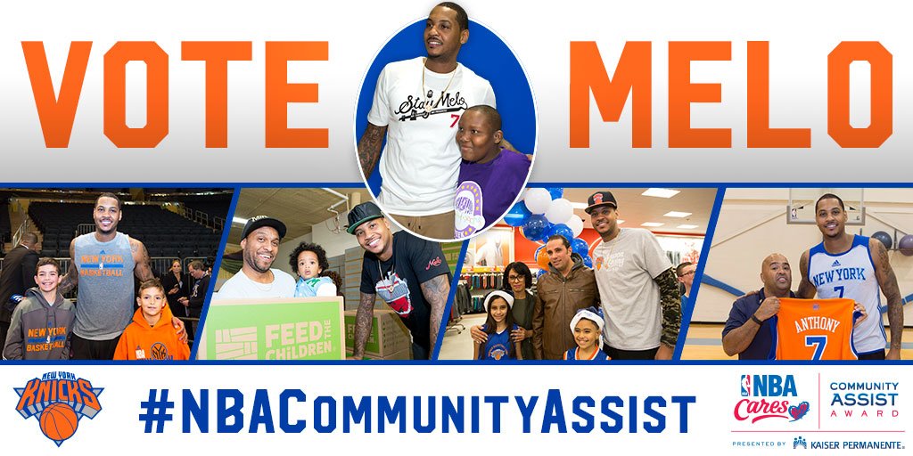 Tweet #CarmeloAnthony &amp; #NBACommunityAssist to vote <a href="/carmeloanthony/">Carmelo Anthony</a> to Number 1!  #NYK