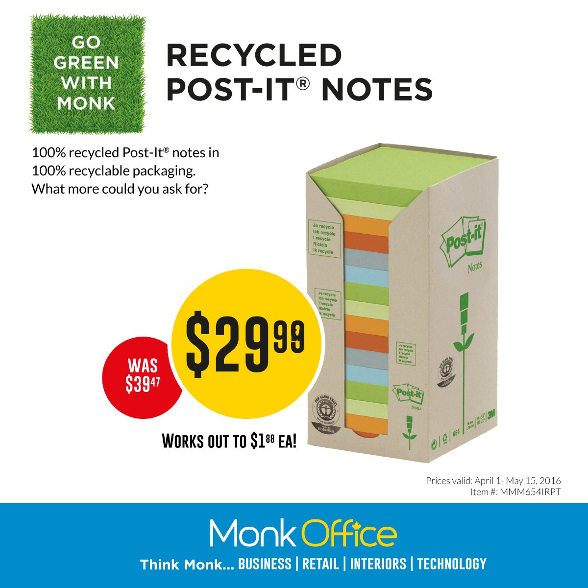 Monk_Office's tweet photo. Time is short for sale prices on our fave green items! Shop now for recycled Post-its, pens & more! #GoGreenWithMonk https://t.co/JrEgWfV4Bj