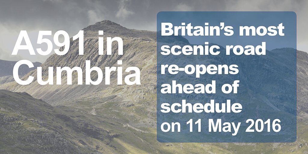 CotswoldKeswick's tweet photo. #TravelTuesday we're celebrating because the #A591 road between Keswick &amp; Grasmere opens TOMORROW 😃👍 https://t.co/4se2ts94UJ