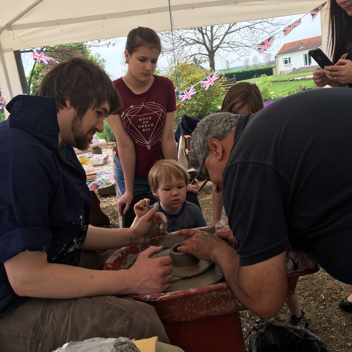 PotteryDunholme's tweet photo. Whole family having a go at creating with clay. Mum, Dad and five children from three years upwards. https://t.co/GissOsvhZm