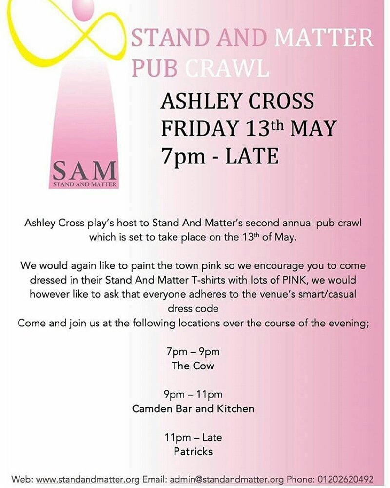 StandAndMatter's tweet photo. All Welcome #StandAndMatter Pub Crawl #AshleyCross #Poole #charityevents #charitytuesday https://t.co/w1ssZHRY2W