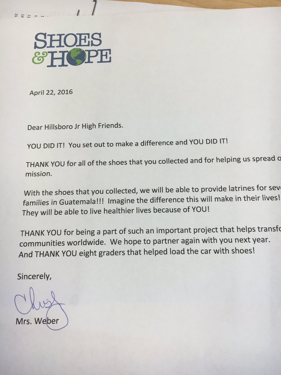 Hillsboro_JH's tweet image. S/O to Mr Nansel's JAG kids for partnering w/SHOES &amp;amp; HOPE to make our world a little better.