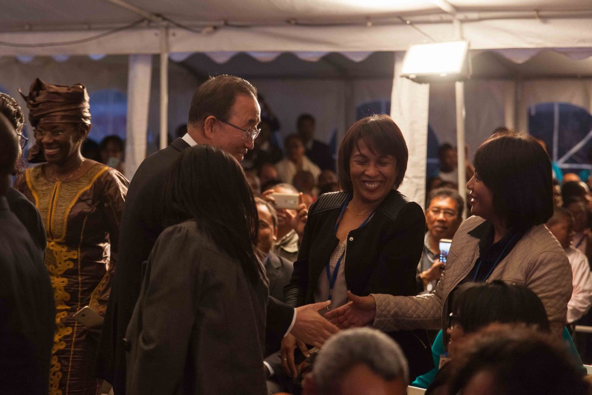 Mr Ban and his wife arrived in #Madagascar and paid a visit to the #UNhouse and met the #UNstaff.