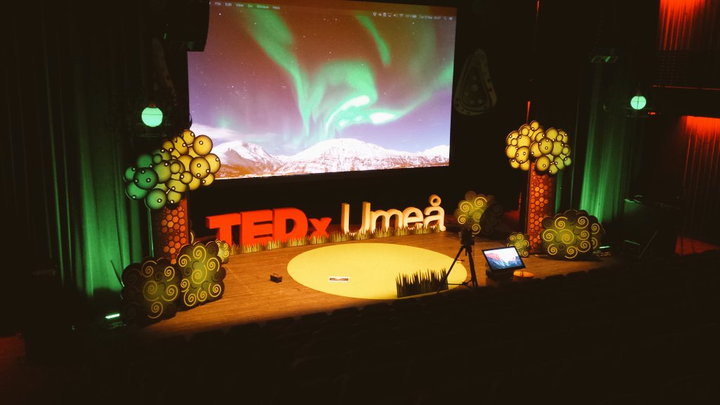 Beautiful stage being set up in the theatre for #TEDxUmea! Fantastic. Thank you <a href="/mikaelnygren/">Mikael Nygren</a> &amp; <a href="/TEDxUmea/">TEDxUmea</a>