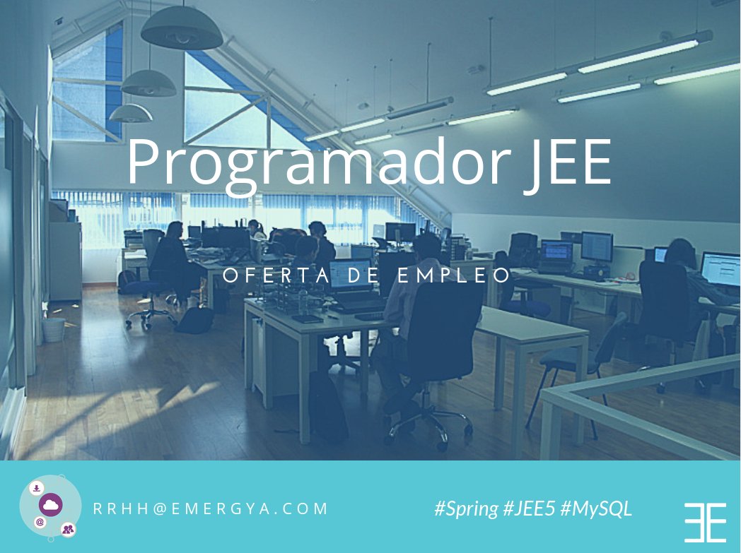 emergya's tweet photo. [EMPLEO] Buscamos programador JEE que sepa #Spring #MySQL y #JEE5 o superior ¡envía tu CV! https://t.co/TRdYhzHlt7 https://t.co/ts0e3DnxjP