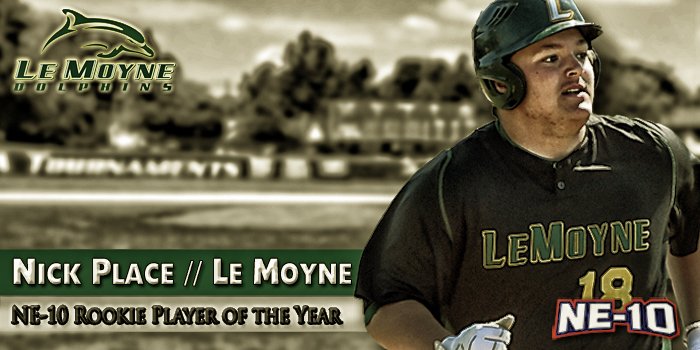 TheNortheast10's tweet photo. 🏆 WINNER: Congratulations @LeMoyneDolphins Nick Place, #NE10 Rookie Player of the Year | https://t.co/Barg4xNsRi https://t.co/TOrw90L7UY