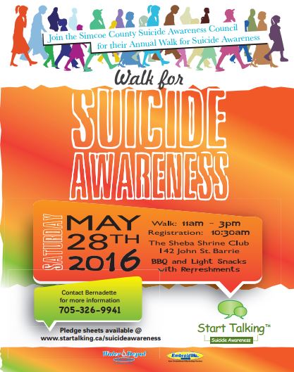 SCDSB_Schools's tweet photo. Walk for Suicide Awareness happening on May 28 in #Barrie - brought to you by our friends at @StartTalking1 https://t.co/TBwlFbIMys