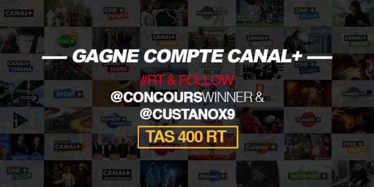 ConcoursWinner's tweet image. 💥 CONCOURS 💥

🔥 Gagne un compte Canal+🔥

🎁 RT &amp;amp; Follow @ConcoursWinner &amp;amp; @CustanoX9 🎁 

🎊 TAS : 400RT 🎊 #CONCOURS
