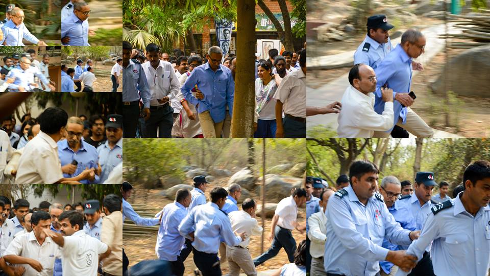 abvpjnu's tweet photo. Look at how #LeftistGangs hounded #JNU VC in yesterday #AC meeting, if they can attack VC, think of common students? https://t.co/CB1yMyUcQJ