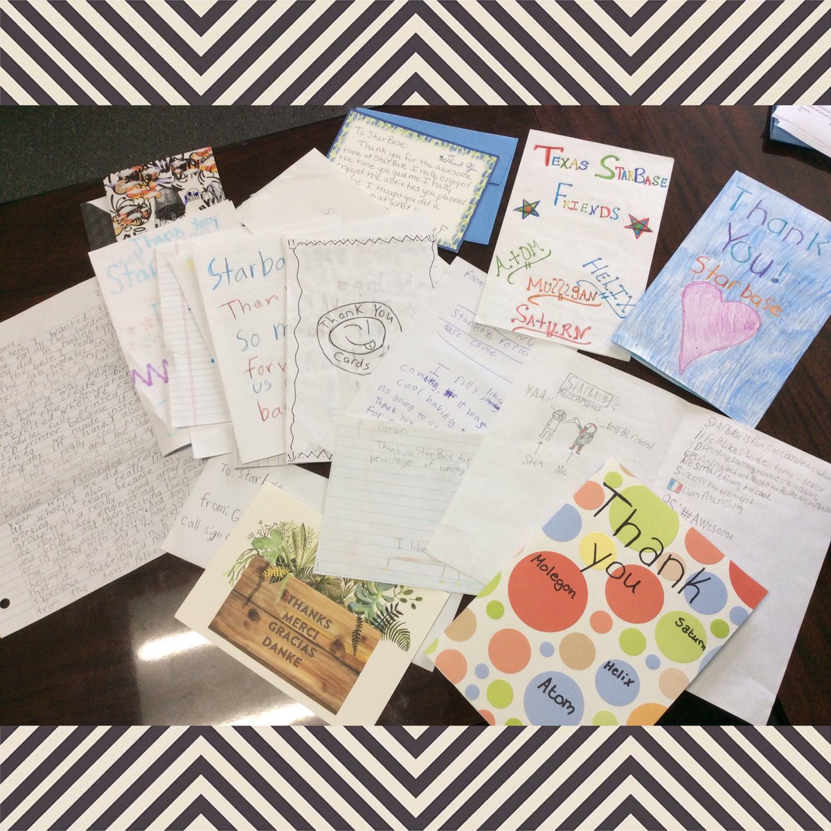STARBASEAustin's tweet photo. And we are pleased to show off yet another bundle of #ThankYouNotes from the #StFrancisWolves! #StudentArt ππ¨ https://t.co/0Jatzl4DVk