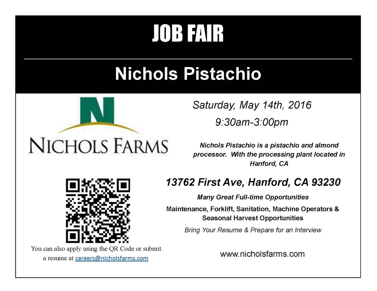 COSGiant's tweet photo. COS Giants! Nichols Farms is hosting a job fair, May 14. Details attached! #giantsatwork #jobfair #nicholsfarms https://t.co/0dBISngoj2