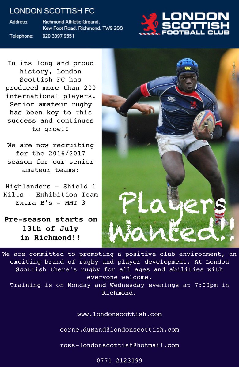 LSFCExtraBs's tweet photo. Why not play @ London Scottish? All welcome -teams 4 all ages,abilities &amp; experience - especially new/lapsed players https://t.co/hQXQF4sEAM