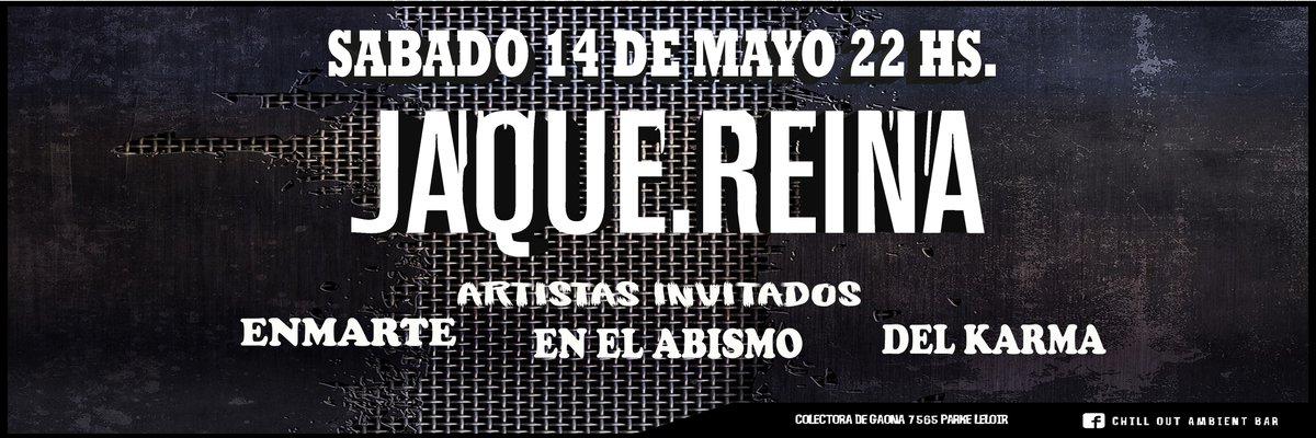 Sabado 14d mayo vuelve a <a href="/elchillout/">#chilloutambientbar</a> <a href="/JaqueReina/">Jaque.reina</a> inv. @Enmarte1 <a href="/DelKarma/">DelKarma</a> #EnElAbismo Cc <a href="/FemRockRadio/">Fem Rock</a> <a href="/PabloTremsal/">Pablo Tremsal</a>