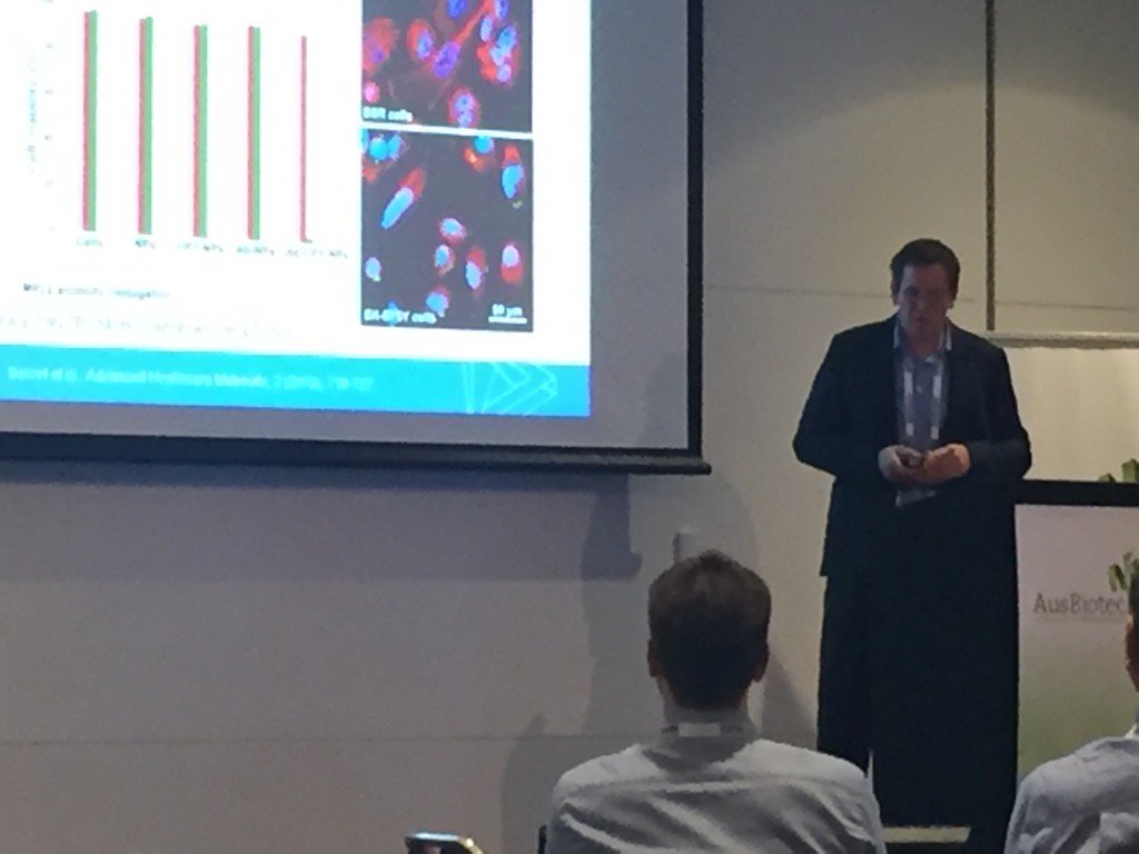 smortello's tweet photo. Nico Voelcker discusses delivery of drugs with porous silicon nanoparticles #AusMedtech #sahightech https://t.co/77rYfta8qA