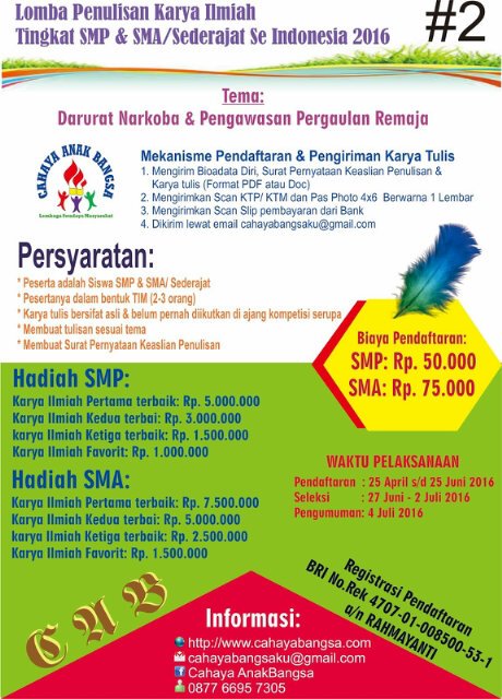 Udh ikutan daftar lomba menulis,total hadiah jutaan cahayabangsa.com/2016/04/lomba-…? <a href="/lombaapasaja/">Lomba Apa Saja</a> <a href="/Lomba_Menulis/">Lomba Menulis</a>