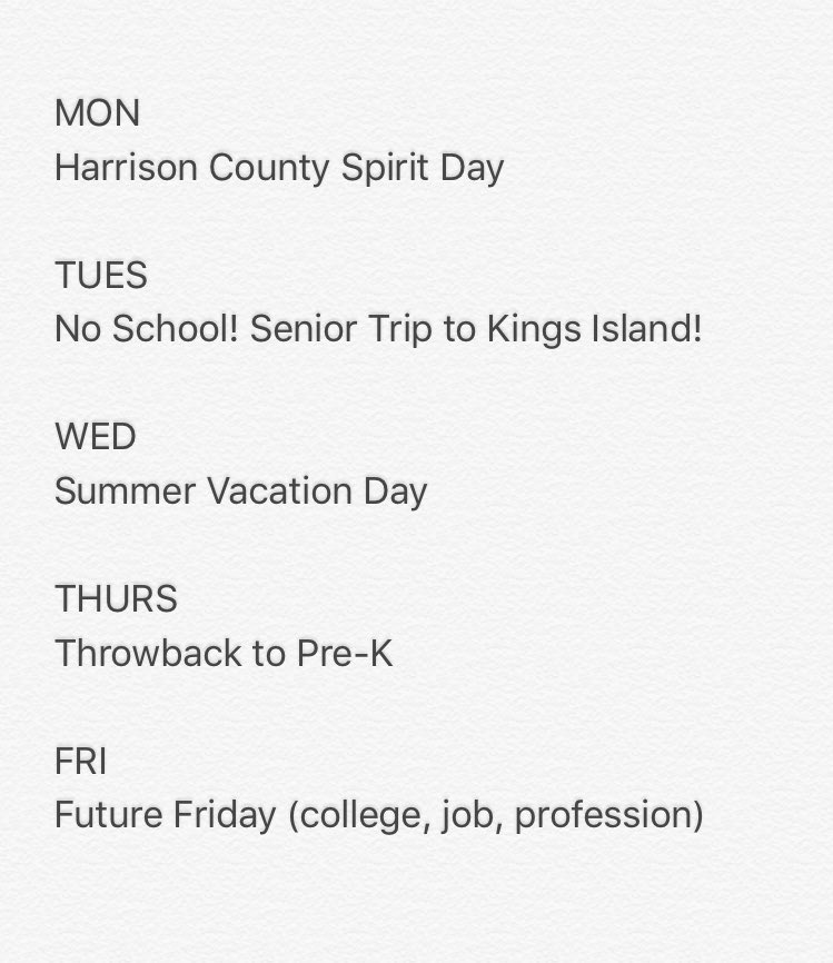 HC16_stucouncil's tweet photo. FINAL SPIRIT WEEK of the year! Next week May 16th-20th!☀️☀️☀️ https://t.co/BWnlUN3ml2