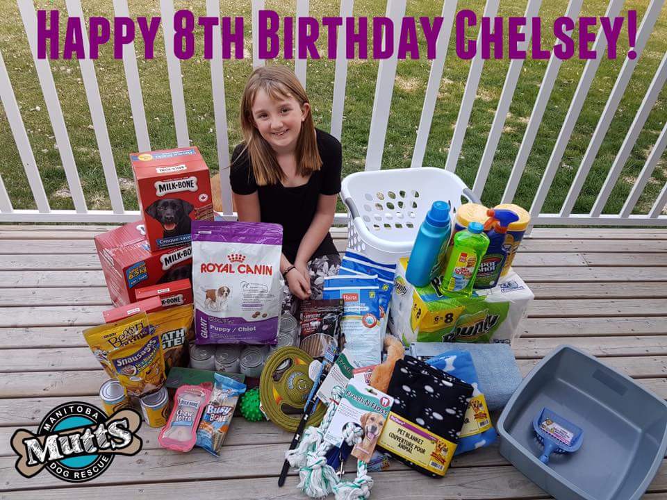 ManitobaMutts's tweet photo. We have a super  kid in our midst! 
Chelsey had her 8th birthday &amp; instead of gifts, she asked for donations for us! https://t.co/jTpHBGsgjE