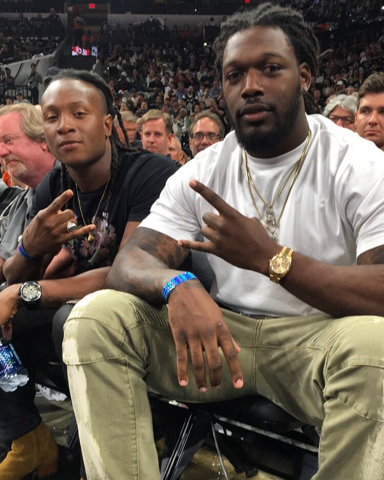NBA (@nba) on Twitter photo 🏈 stars @Nukdabomb & <a href="/clownejd/">Jadeveon Clowney</a> of the <a href="/HoustonTexans/">Houston Texans</a> courtside in San Antonio! #NBAPlayoffs 🏈 stars @Nukdabomb & <a href="/clownejd/">Jadeveon Clowney</a> of the <a href="/HoustonTexans/">Houston Texans</a> courtside in San Antonio! #NBAPlayoffs