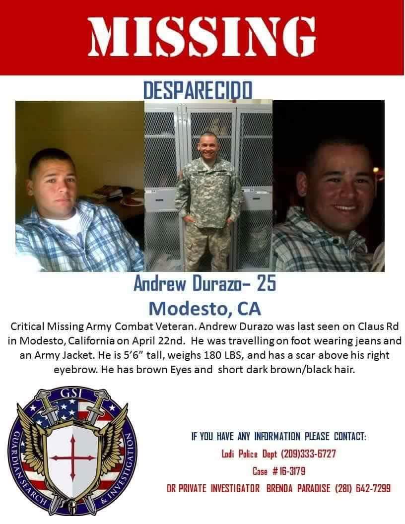 ModestoAngels's tweet image. Modesto Marine Andrew Durazo is missing!
A Marine disappeared last week near Claus and Scenic. We need help finding
