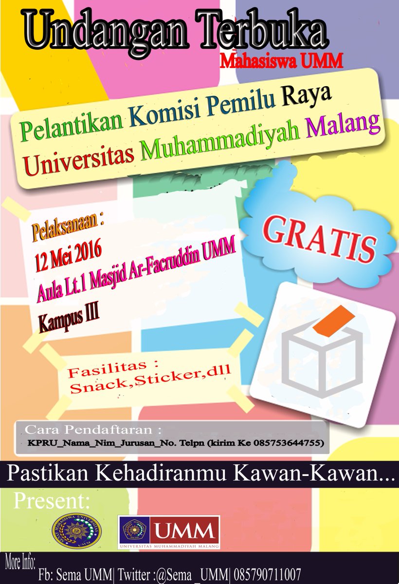 Undangan Terbuka mahasiswa UMM Pelantikan Komisi Pemilu Raya Universtas Muhammadiyah Malang <a href="/BemUmm/">BEM UMM</a> <a href="/UMMcampus/">Universitas Muhammadiyah Malang | UMM</a>