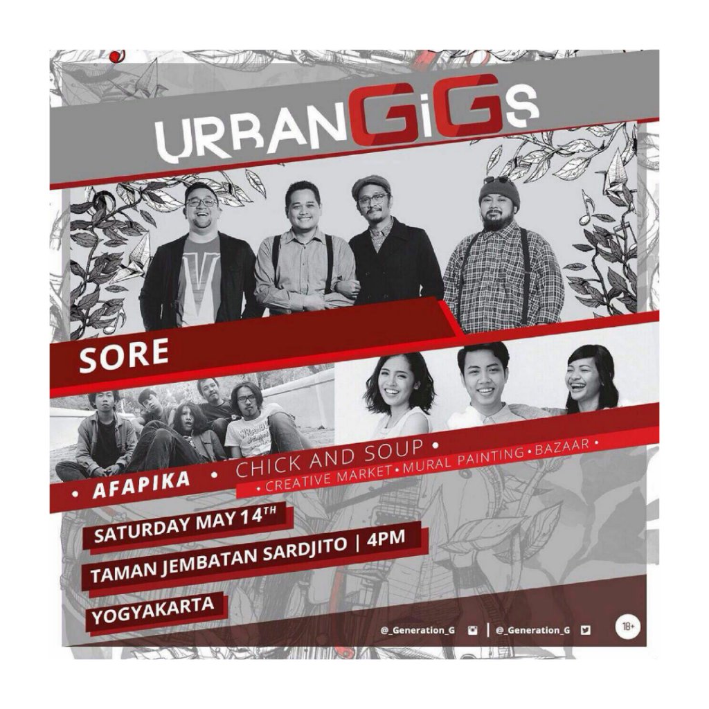 Sabtu, 14/05/16 kami akan main di Urban GiGs bareng Sore dan Afapika. Sampai ketemu di Taman Jembatan Sardjito.
🐥🎶