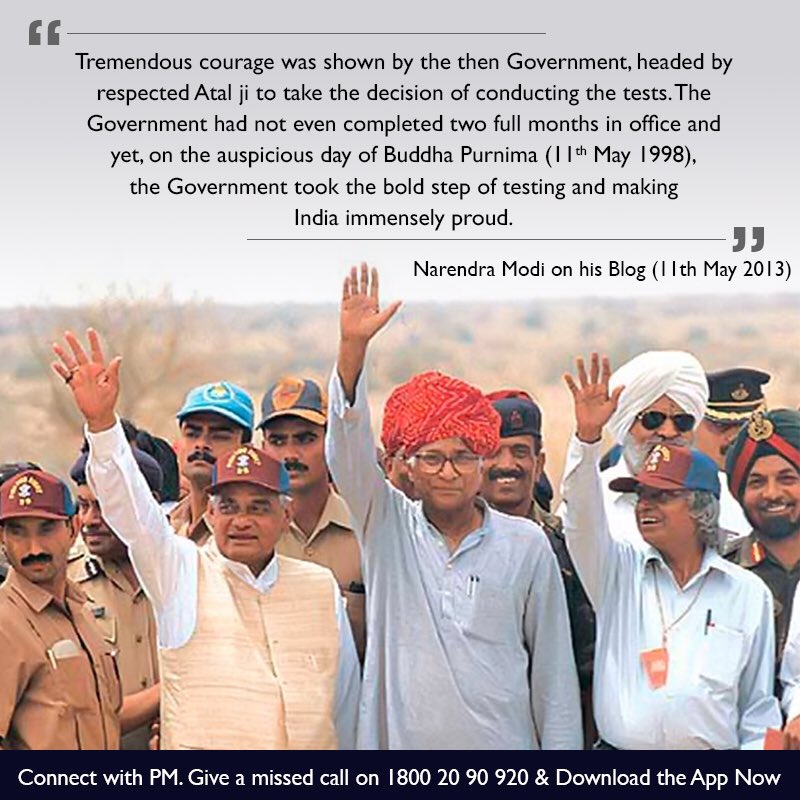 PMOIndia's tweet photo. National Technology Day: remembering the tests of 1998 that made India immensely proud. https://t.co/HXD5iFVFta