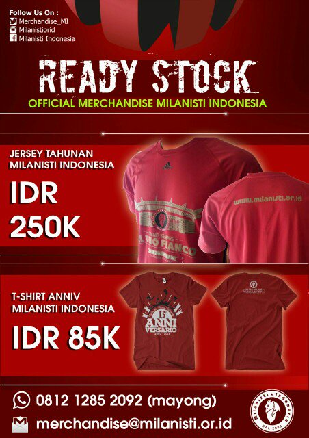 Yuk ah di order yang belum punya merchandise <a href="/MilanistiOrId/">Milanisti Indonesia</a> , order nya via email dan WA yah...

Buruan deh order