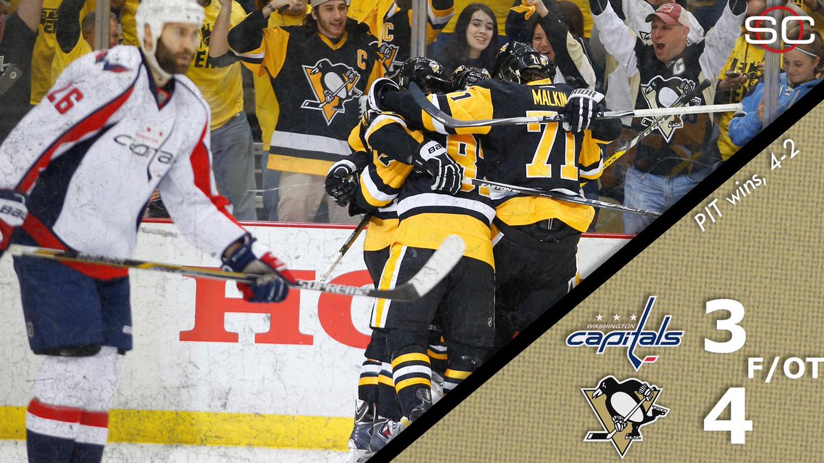 Pittsburgh advances! Nick Bonino sends Penguins to Eastern Conference Finals, scoring in OT to beat Capitals, 4-3.