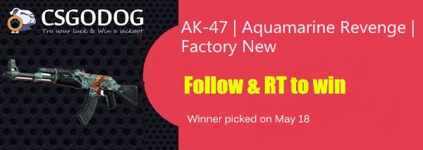 csgodog's tweet photo. Missed our Shadow Daggers ? Don't be frustrate. We have a Factory New Aquamarine Revenge for you! Just Follow &amp; RT! https://t.co/BZDCd2gXud
