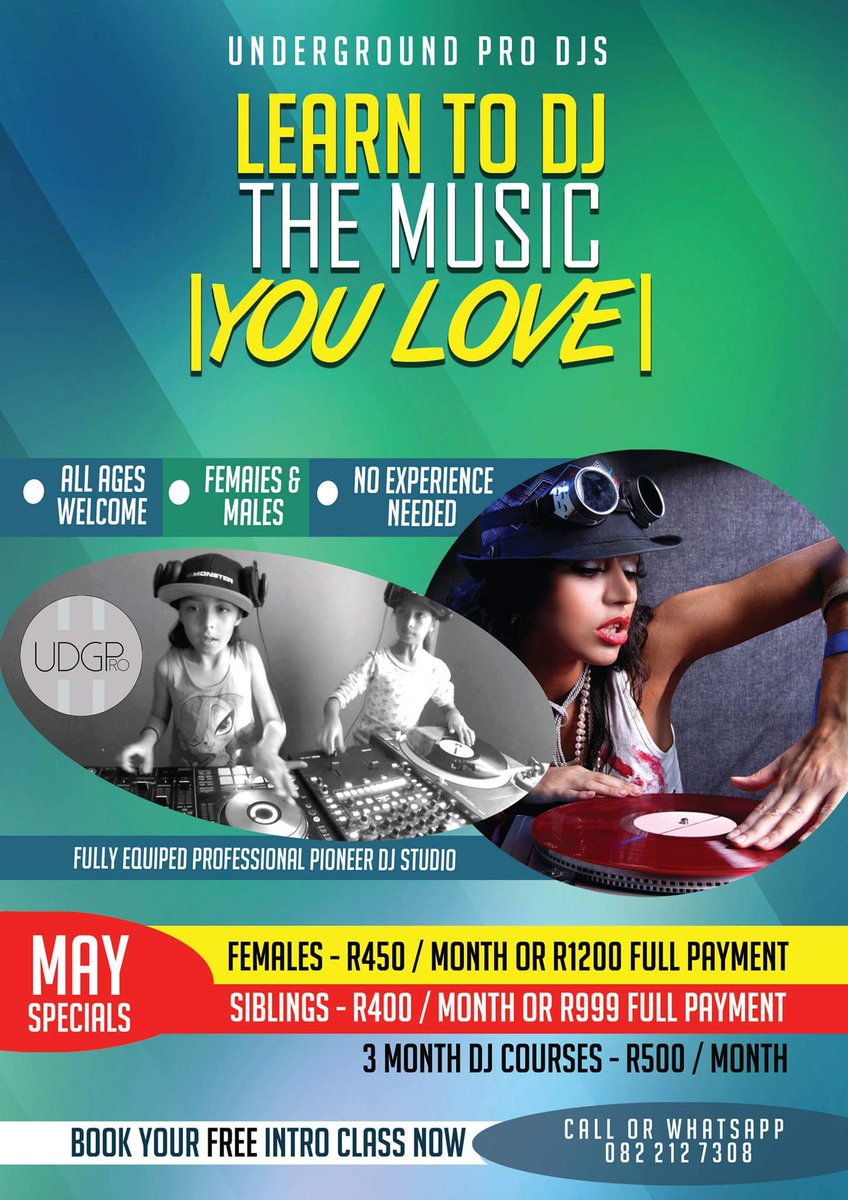 UDGProductionz's tweet photo. @tropicaljadie WANT TO BECOME A DJ? No Experience Needed / Classes in Cape Town  Beginners and Djs Welcome #RT https://t.co/AuxfzyiYHm