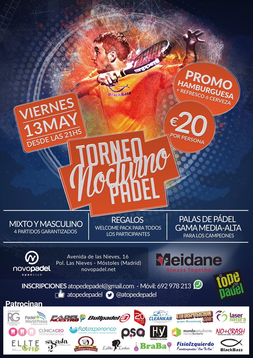 ATopeDePadel's tweet photo. Hoy seguimos apuntando parejas a muy buen ritmo para el Torneo Mixto &amp; Masculino del Viernes 13 en @novopadel 👍🎾🔝🎼✌️ https://t.co/HEOqLpy4gT