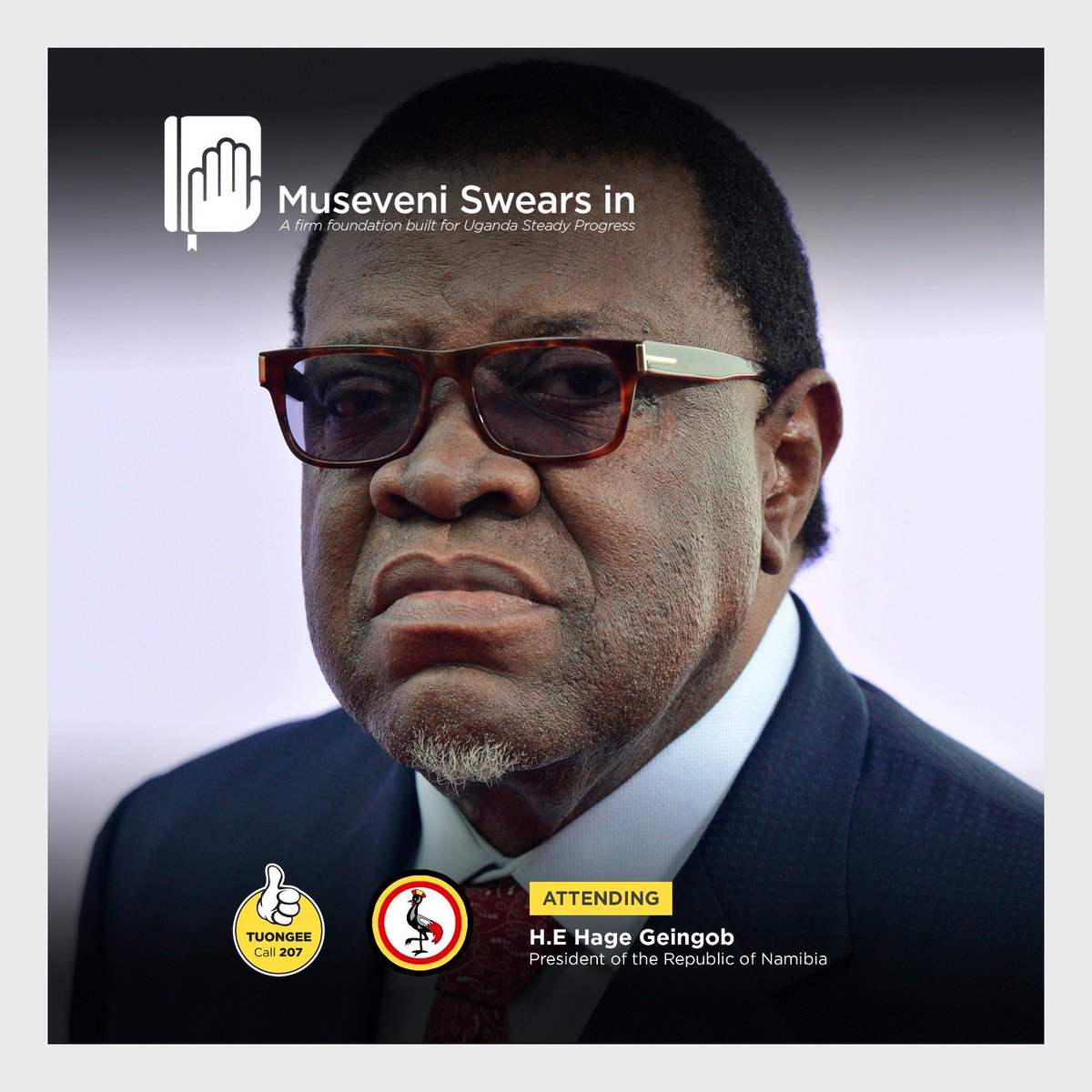 H.E <a href="/hagegeingob/">Dr Hage G. Geingob</a> of Namibia shall be jetting in for the #M7SwearsIn ceremony <a href="/nbstv/">NBS Television</a> <a href="/skaheru/">Simon Kaheru</a> <a href="/ntvuganda/">NTV UGANDA</a> <a href="/NRMOnline/">NRM Party</a>