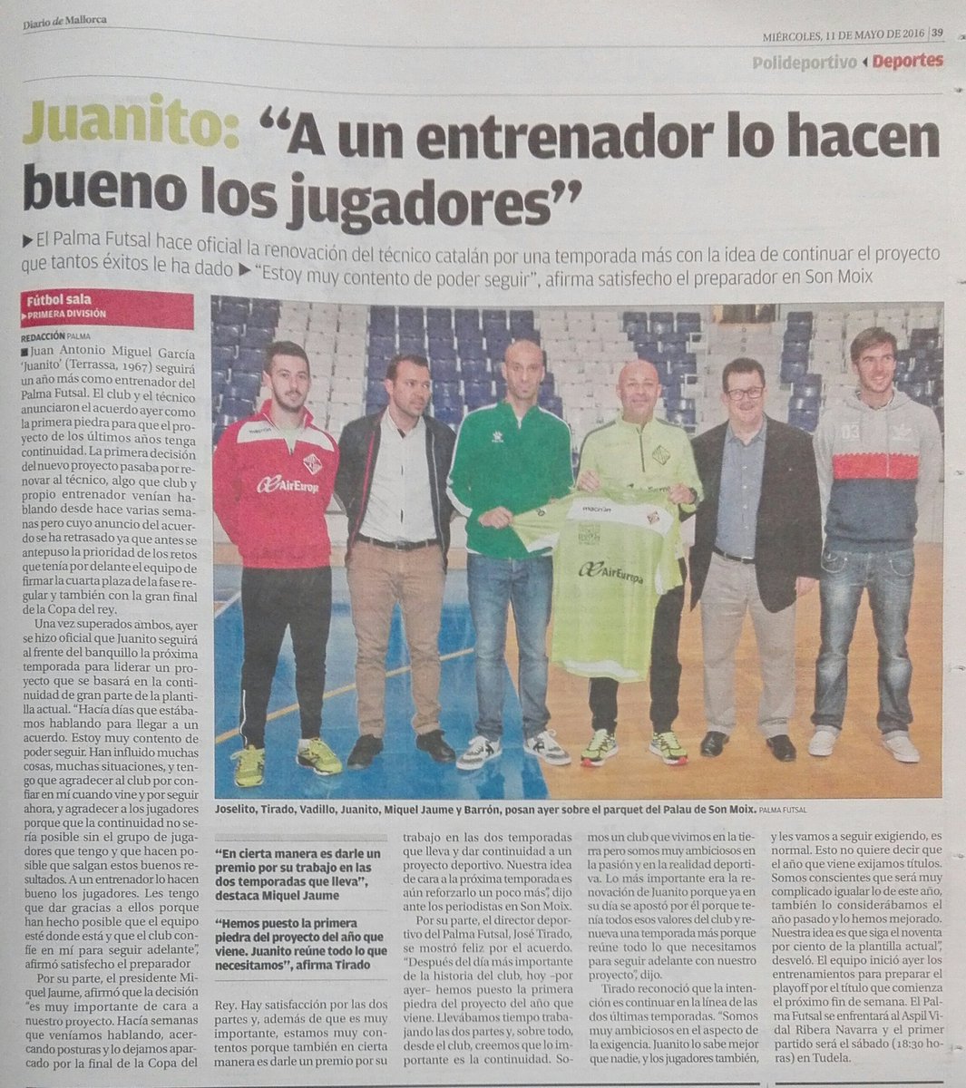 PalmaFutsal's tweet image. "Juanito: 'A un entrenador lo hacen bueno los jugadores'" vía @diariomallorca