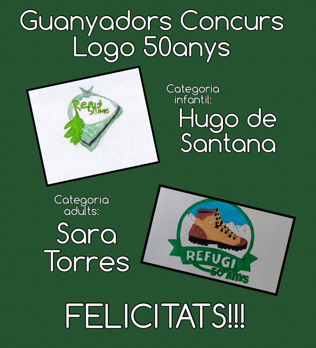 CE_ElRefugi's tweet photo. ATENCIÓ!! Guanyadors concurs #logo50 dels #50anysrefugi
Moltíssimes felicitats!! https://t.co/2weJ58sBFi