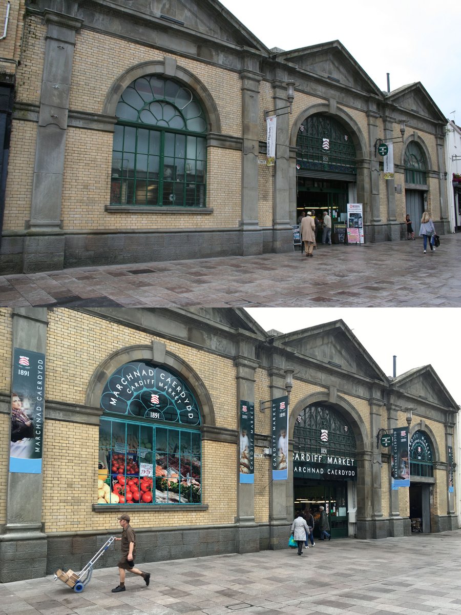GenesisWales's tweet image. Before and after pics of our branding of Cardiff Market