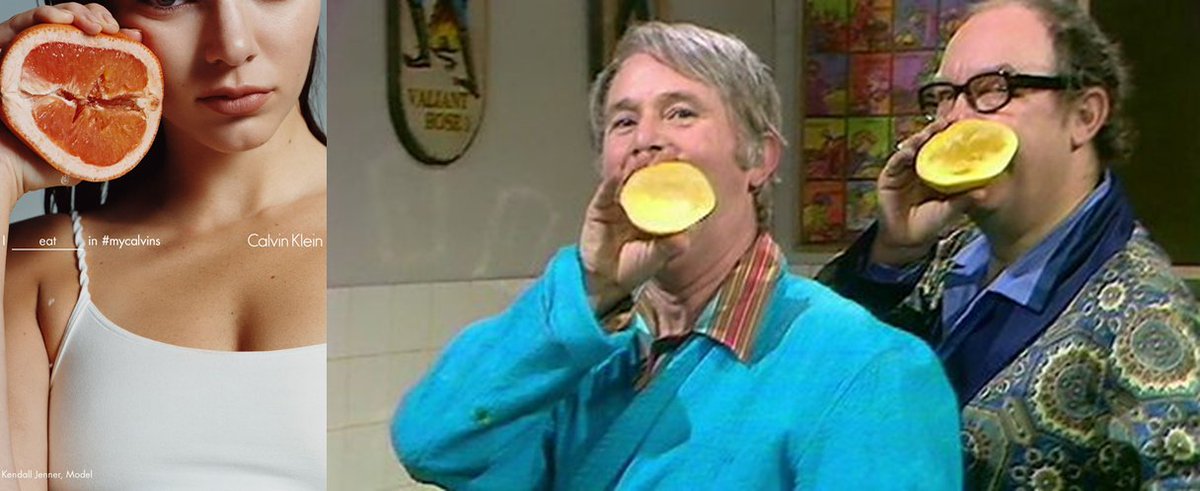 YesandPepper's tweet photo. Well we just love an homage to Morecambe &amp; Wise #grapefruit #calvinklein #morecambeandwise #kendalljenner https://t.co/NHpOLxe5FI
