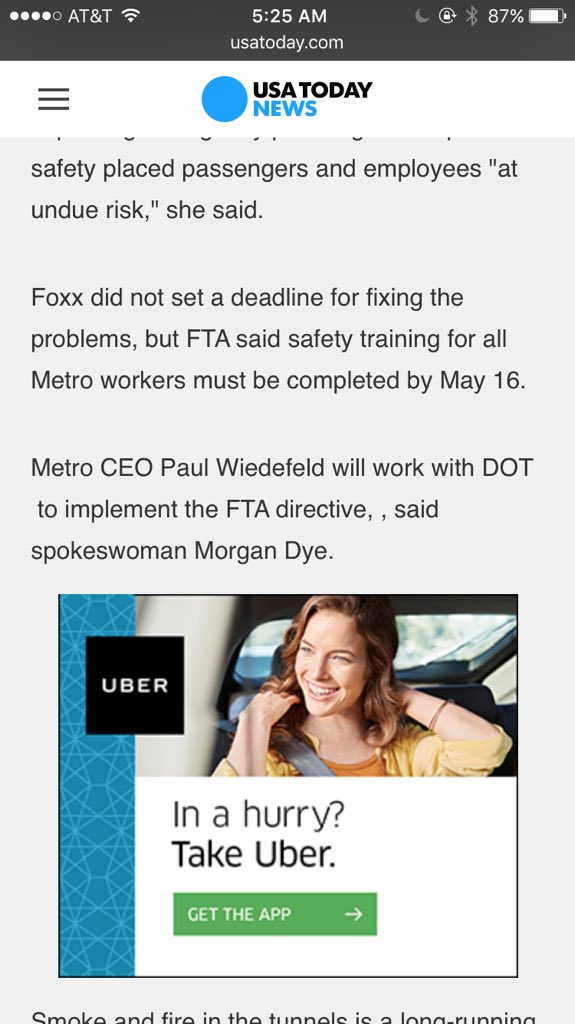 smartlikehow's tweet photo. @Uber puts on a clinic about how to place ads...in a story about yet another #DCMetroFail https://t.co/pJsplD4BWJ