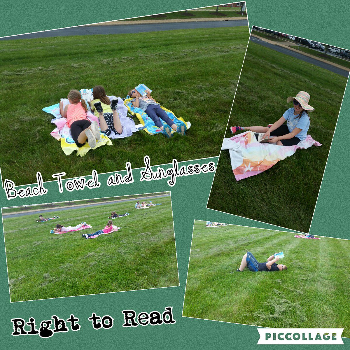 learningcrumbs's tweet photo. Some groovy reading with sunglasses and beach towels. #PESLoves2Read https://t.co/uElhmqy970