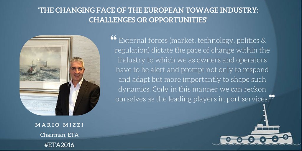 EuroTugs's tweet photo. Mario #Mizzi: #tugowners must be prompt to influence the pace of change to remain leaders #port #services #ETA2016 https://t.co/oxtx32FFNe
