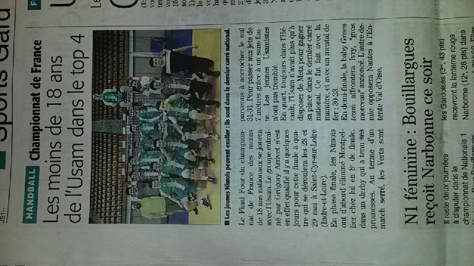 tardieuceline's tweet photo. Merci @MidiLibreNimes pour ce bel article sur la performance des #18nat #usam #babygreenteam https://t.co/brBV5JyNAa