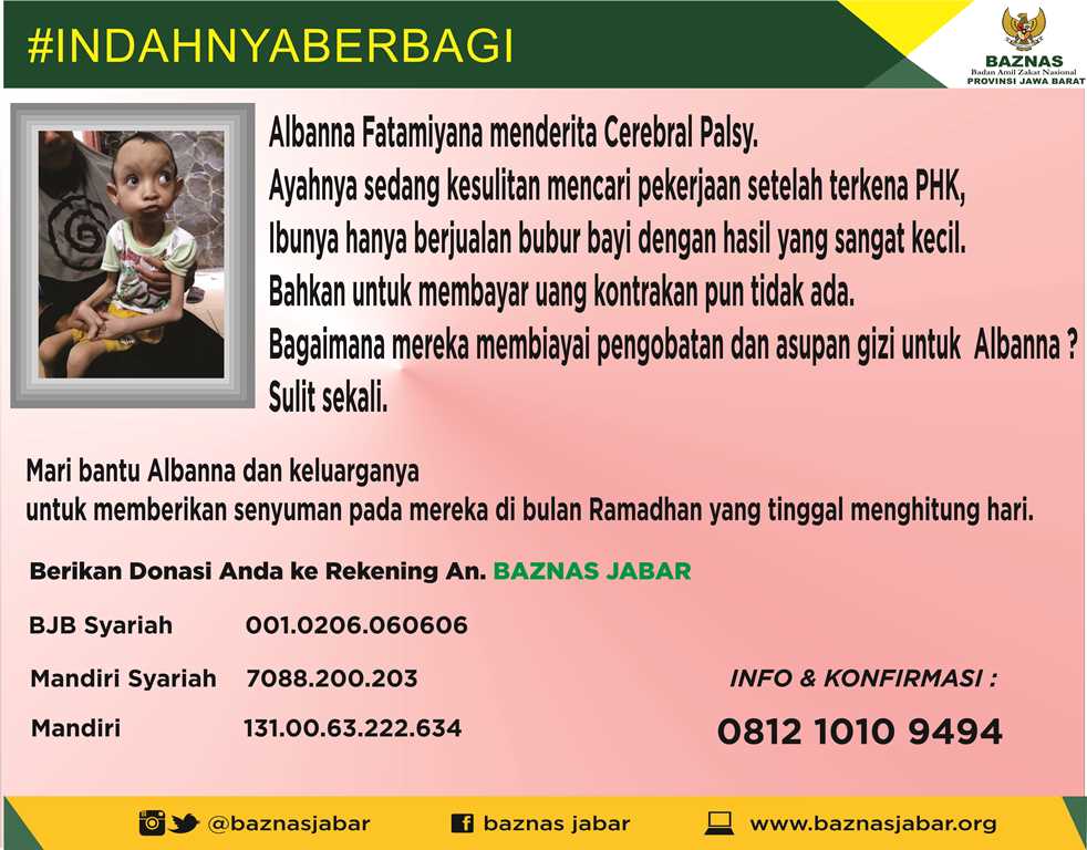 RT <a href="/BaznasJabar/">BAZNAS Jawa Barat</a>: #bantuAlbanna Mari kita bantu adik Albanna
