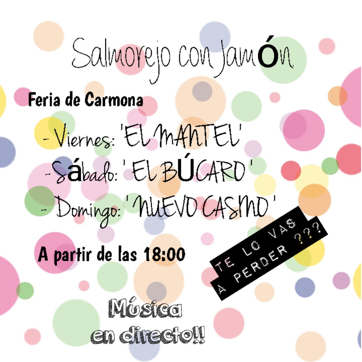 GrupoSalmorejo's tweet photo. Ven con Salmorejo con Jamón a disfrutar de nuestra Feria de Carmona. Ya huele a Fería! Vamos allá! https://t.co/BzwLp1iDuh