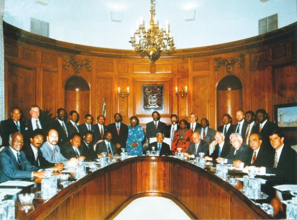 Jay_Naidoo's tweet photo. Our first Cabinet meeting 22 years ago. Hmmm. How big is the Cabinet today? https://t.co/6BFS4D8sS9