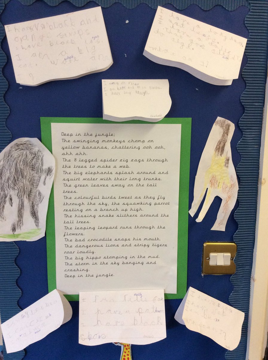 The butterfly class made a poem about the sounds in the jungle. We made guess who animal books and drew pictures.