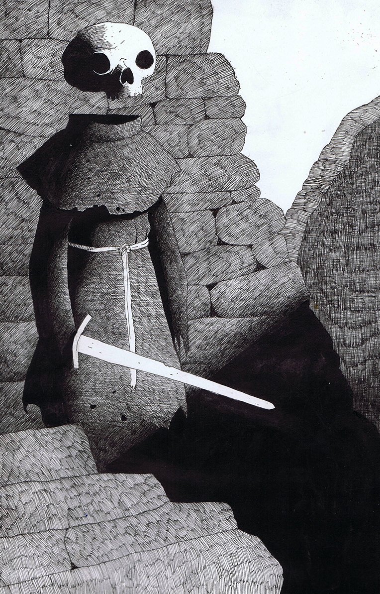 Monk, ink on paper.
