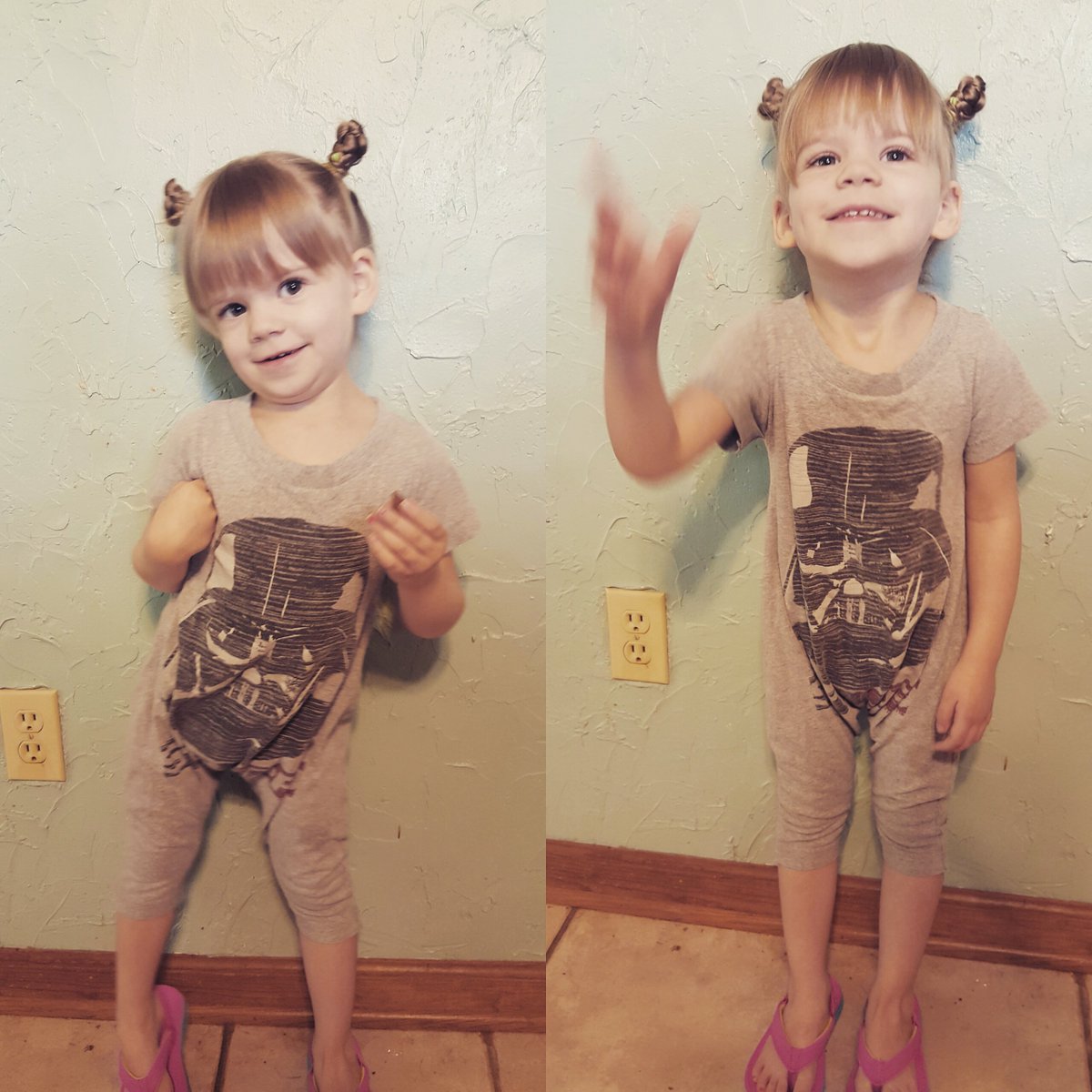 //My little angel in her Darth Vader romper and her Princess Leia buns. #Myprincess #Teachthemyoung #Starwarsgeek