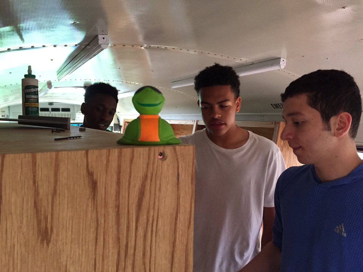 Spending the morning supervising the construction of the #BookBus at the <a href="/AISDCTE/">Alvin ISD CTE Department</a> building.